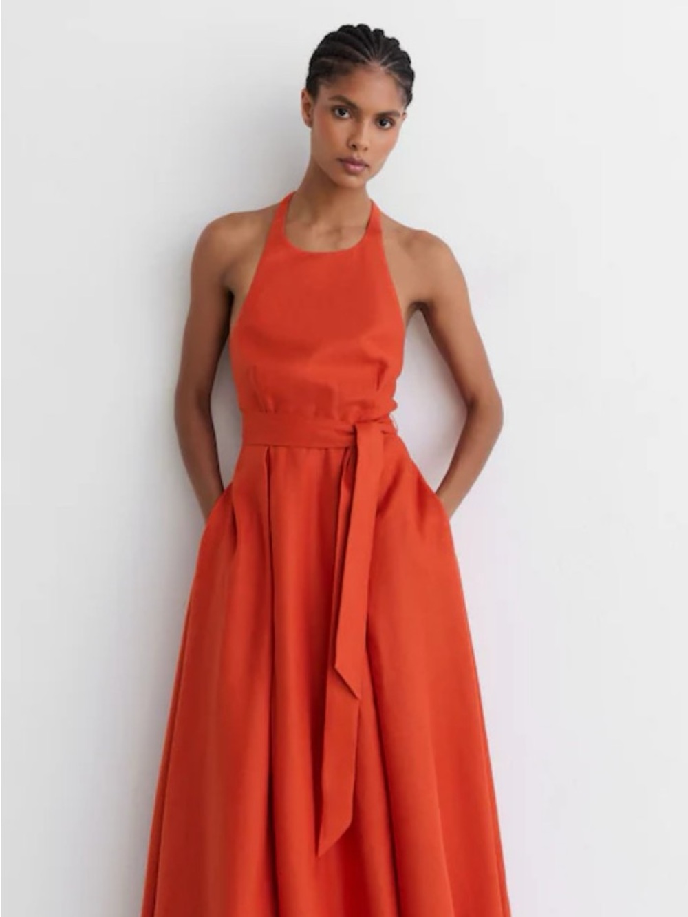 Reiss Coral Orange Terracotta Paules 100% Linen Open-Back Maxi Dress NWOT - Picture 7 of 9